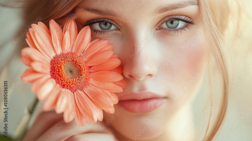 Beautiful young woman with clean fresh skin, Beauty with flowers Beautiful young woman with clean fresh skin, Beauty with flowers