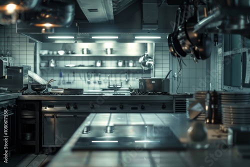 Interior of a professional empty restaurant kitchen