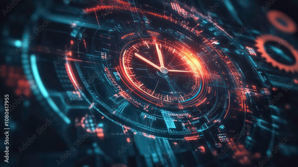 Obraz premium A digital clock with a futuristic design showing the time.