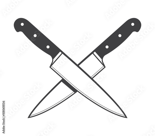 Vector symbol of crossed kitchen knives. Isolated on white background.