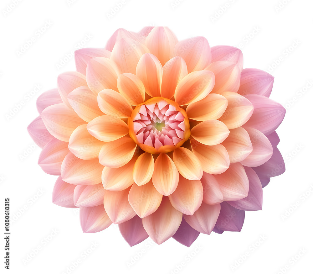 Fototapeta premium Pink and yellow dahlia flower on a transparent background. isolated background.
