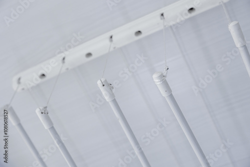 Ceiling clothes dryer on the loggia balcony, close-up