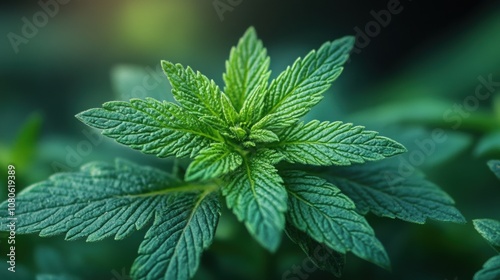 Close-up view of a vibrant, green plant leaf with intricate patterns, showcasing the beauty and detail found in nature through micro-photography