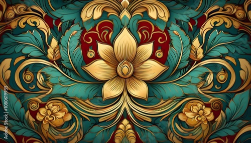 Wallpaper Mural Pattern inspired by traditional textiles, featuring overlapping layers Torontodigital.ca