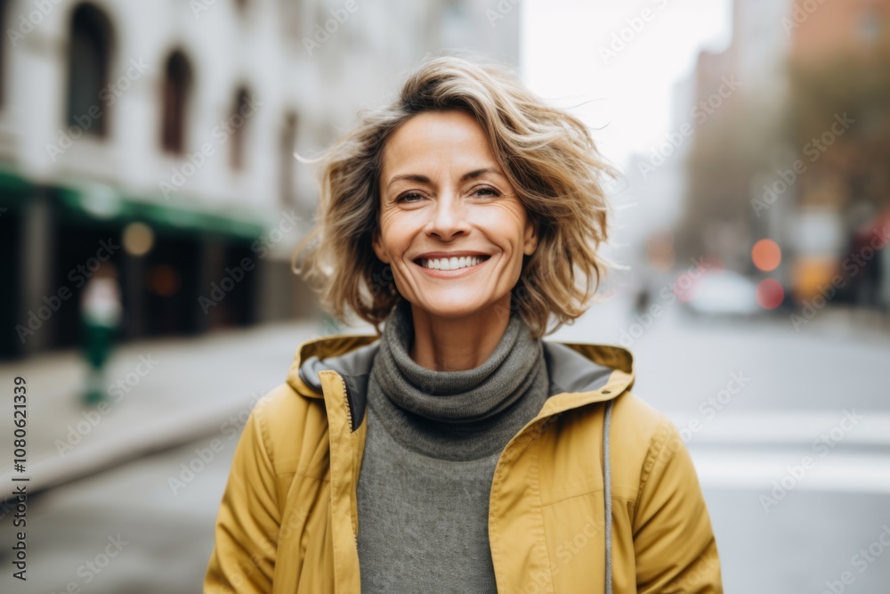 Portrait of a smiling middle aged American woman in city Portrait of a smiling middle aged American woman in city