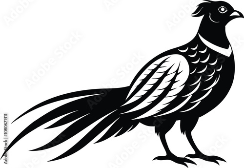 pheasant forest bird silhouette, bird icon vector black 