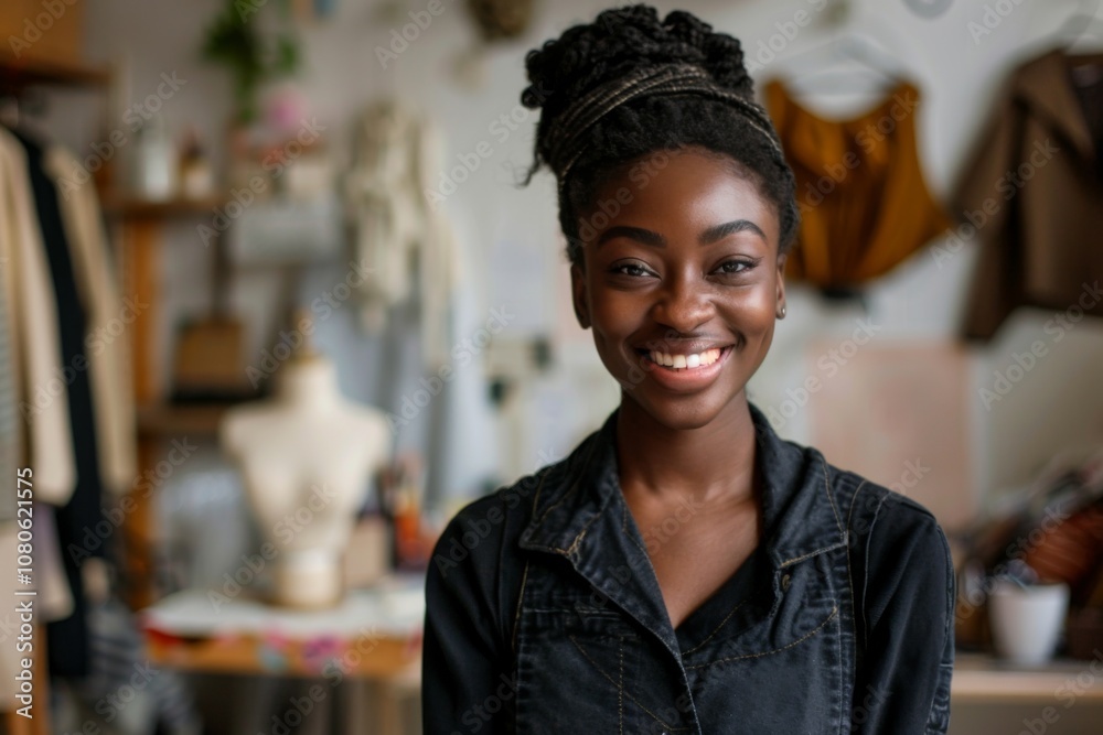 Portrait of a smiling Fashion designer entrepreneur in fashion atelier