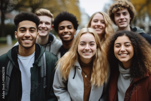 Portrait of a smiling diverse group of students on college campus