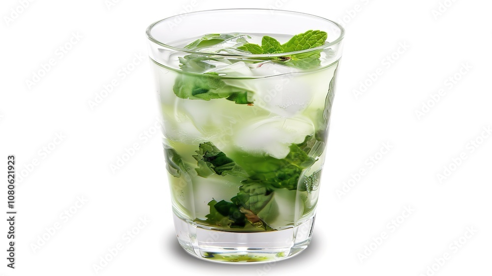 A Refreshing Mojito Cocktail Drink Standing Alone on a Crisp White Background. A Tantalizing and Invigorating Beverage in a Simple Setting. A Refreshing Mojito Cocktail Drink Standing Alone on a Crisp White Background. A Tantalizing and Invigorating Beverage in a Simple Setting.