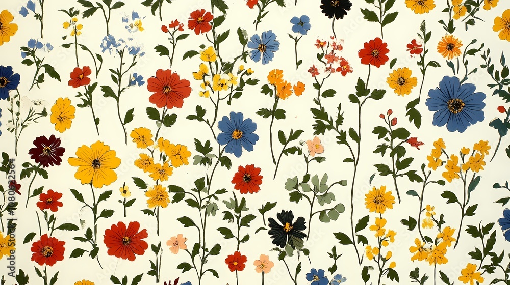 Obraz premium Retro flowers and plants set pattern illustration poster background