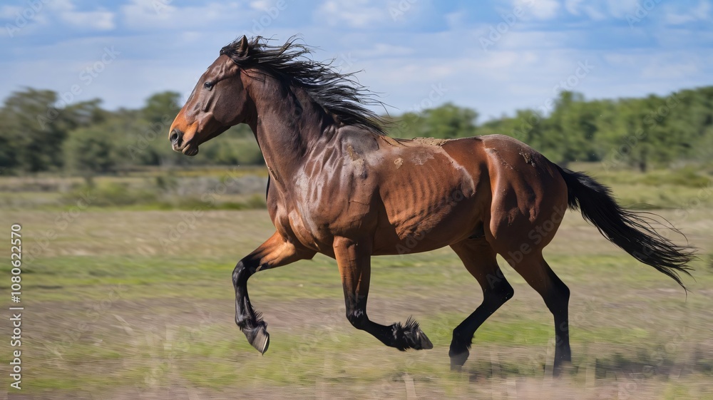 Wild Horse Galloping Across Open Field, Capturing Freedom and Power Wild Horse Galloping Across Open Field, Capturing Freedom and Power