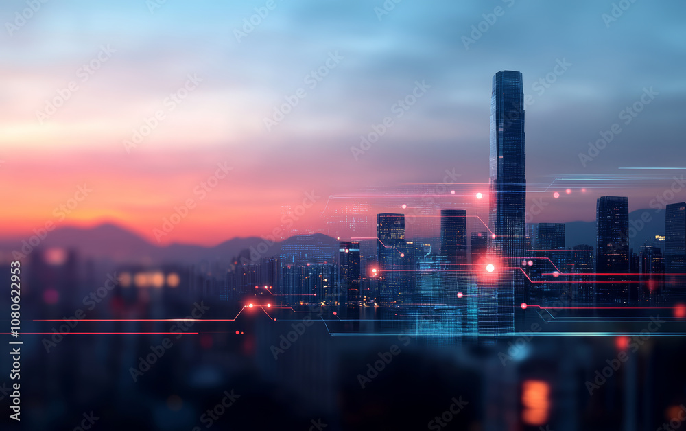 Fototapeta premium Modern urban architecture and Ai artificial intelligence technology theme background