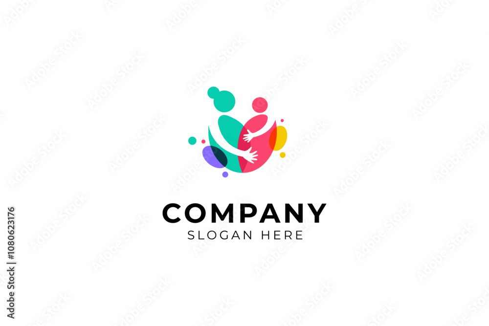 Fototapeta premium mother child love care logo in colorful flat template vector design style
