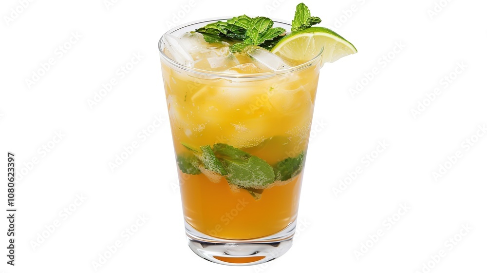 A Refreshing Mojito Cocktail Drink Standing Alone on a Crisp White Background. A Tantalizing and Invigorating Beverage in a Simple Setting. A Refreshing Mojito Cocktail Drink Standing Alone on a Crisp White Background. A Tantalizing and Invigorating Beverage in a Simple Setting.