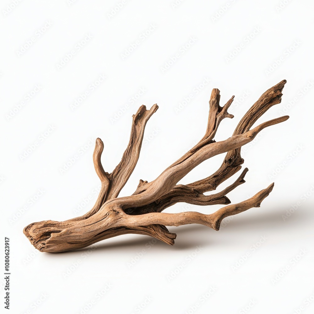 Driftwood branch with intricate shapes, isolated on a white background. Driftwood branch with intricate shapes, isolated on a white background.