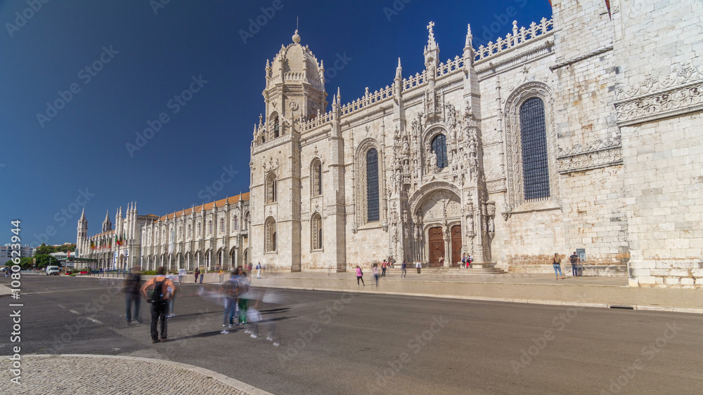 Fototapeta premium Hieronymites Monastery located in the Belem district of Lisbon timelapse hyperlapse, Portugal.