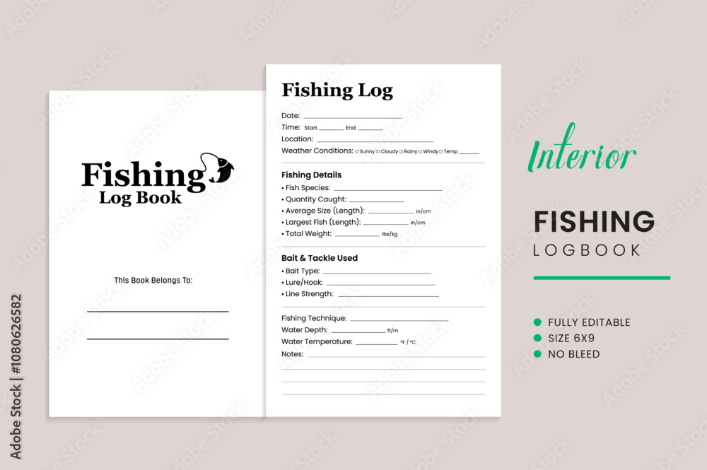 Fototapeta premium Fishing Logbook Kdp Interior Template