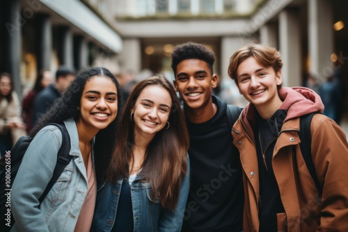 Portrait of a smiling diverse group of students on college campus