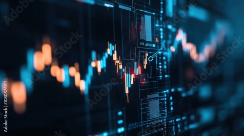 Abstract financial data and stock market graph, illuminated in bright colors, for economic analysis and technology concepts.