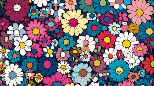 retro colorful daisy flowers illustration poster background