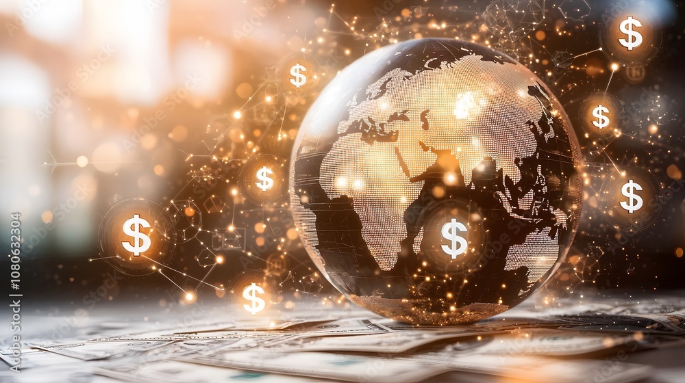 A globe with highlighted oil-rich countries and dollar symbols around it. Petrodollars A globe with highlighted oil-rich countries and dollar symbols around it. Petrodollars