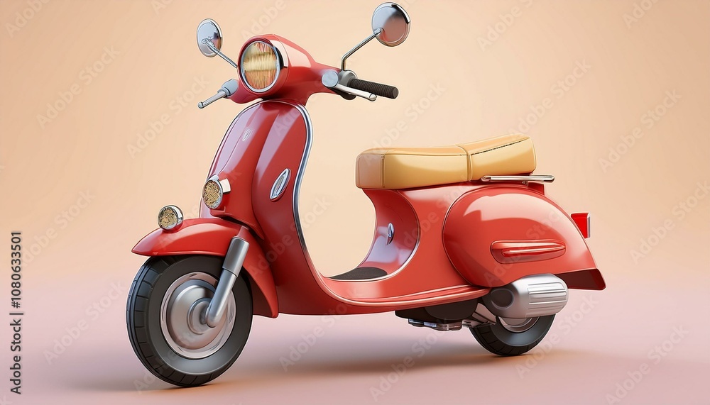 Classic red scooter with a stylish design and comfortable seat a white background. Classic red scooter with a stylish design and comfortable seat a white background.