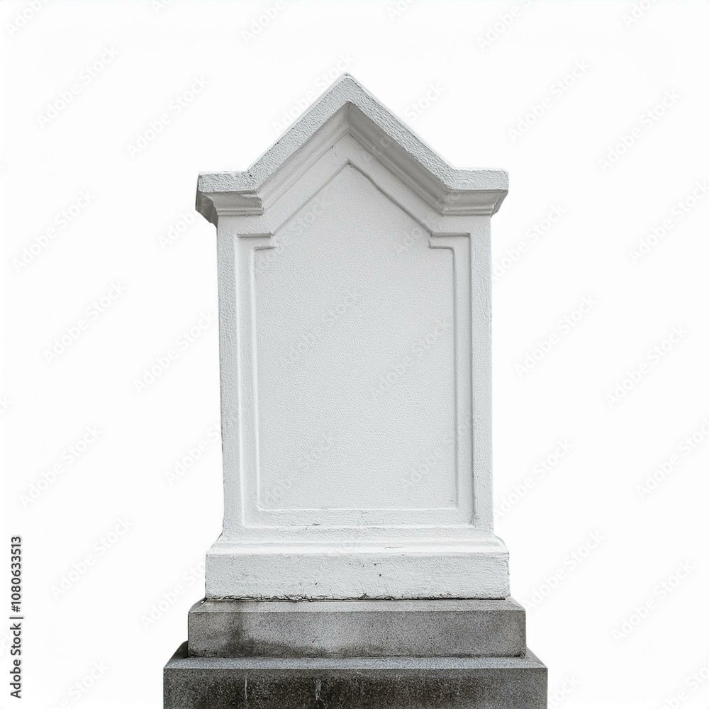 Elegant blank monument with a peak for inscriptions and decor a white background.