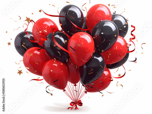 A string of black and red balloons