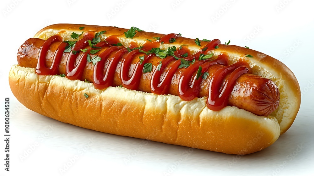 American corn dog with ketchup, isolated on white background American corn dog with ketchup, isolated on white background