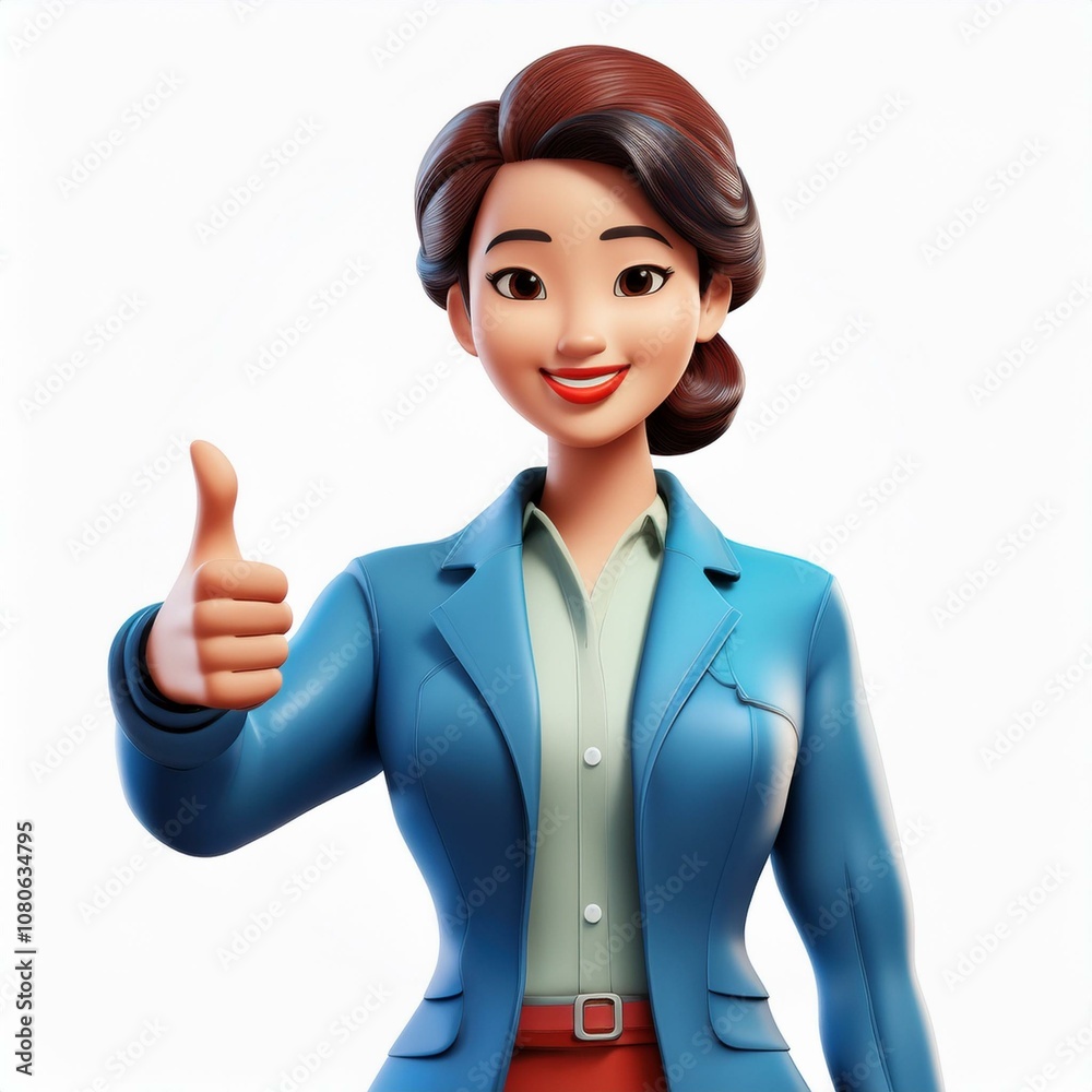 Cartoon businesswoman giving a thumbs up for success a white background. Cartoon businesswoman giving a thumbs up for success a white background.