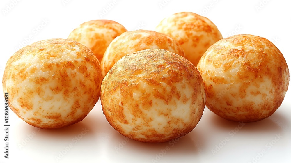 Brazilian pão de queijo cheese balls arranged in a pile, isolated on white background Brazilian pão de queijo cheese balls arranged in a pile, isolated on white background