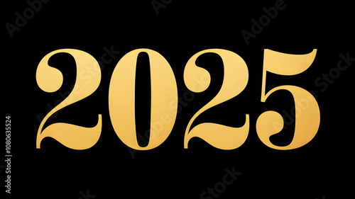 2025 new year 3d gold number illustration isolated on black background