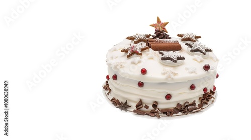 Wallpaper Mural A Beautiful Cake with Delightful Christmas Decorations, Standing Isolated on a Pristine White Background. A Festive and Tempting Treat in a Simple Setting. Torontodigital.ca