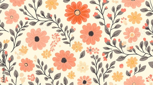 Retro pink beige flower pattern illustration poster background