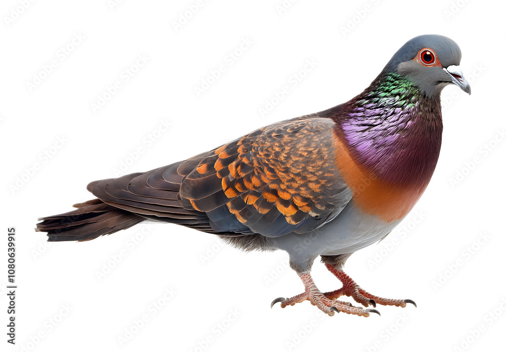 Portrait of a brown pigeon on a transparent background. isolated background.