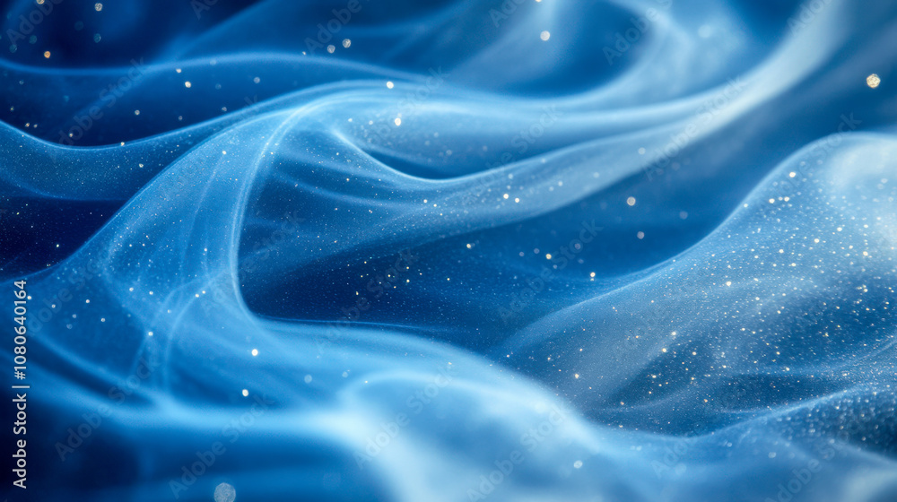 Obraz premium Ethereal swirling blue fabric with sparkling particles in motion