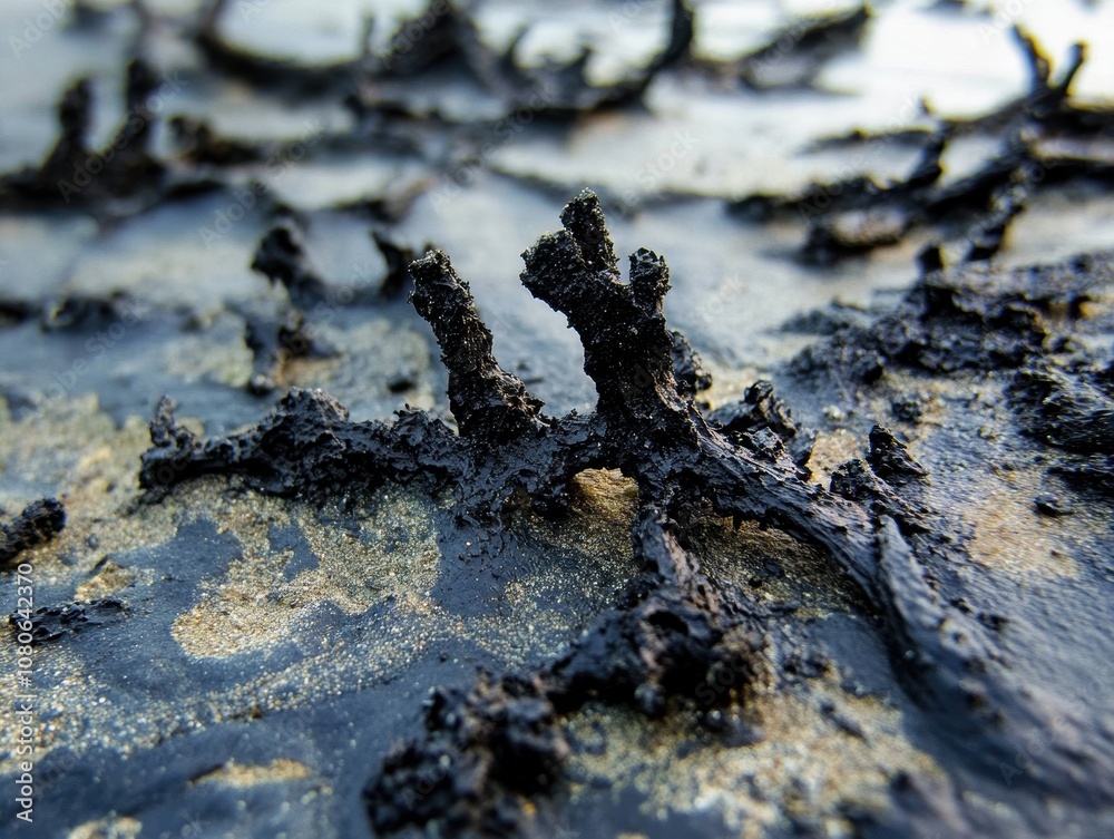 A close-up view of a textured surface showcasing dark, organic formations resembling roots or coral, highlighting natural patterns and textures. A close-up view of a textured surface showcasing dark, organic formations resembling roots or coral, highlighting natural patterns and textures.