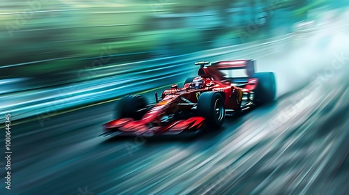 A dynamic racing car speeding on a track, showcasing motion and excitement in motorsport.