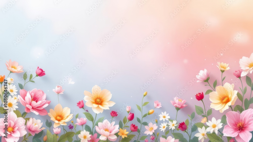 Obraz premium Beautiful Spring Flowers on Colorful Pastel Background