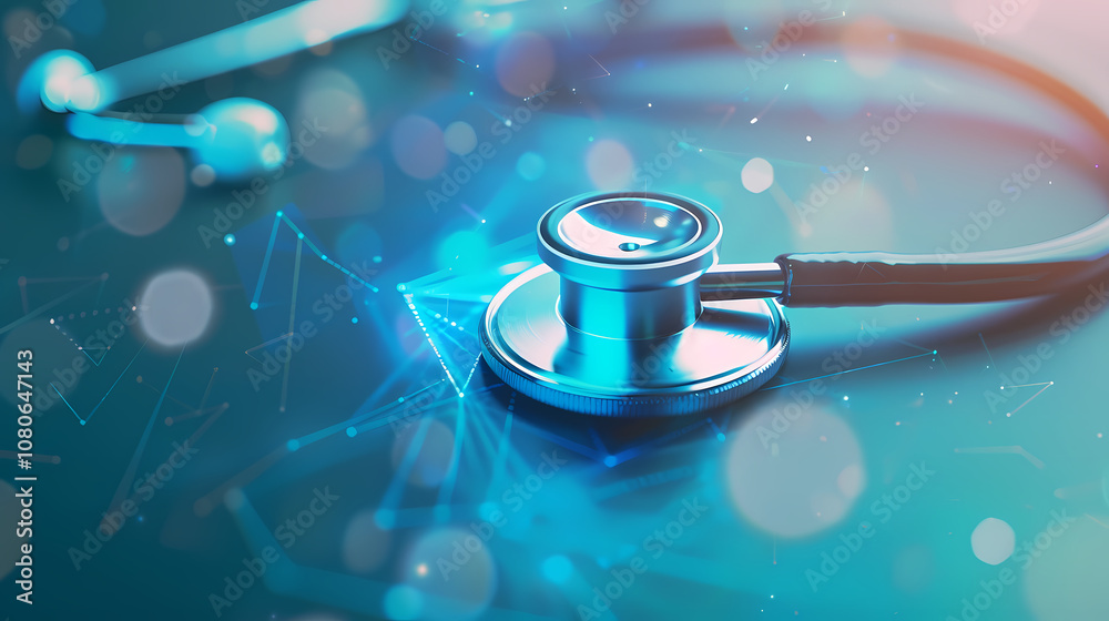 close up of a stethoscope on a blue background Generated AI close up of a stethoscope on a blue background Generated AI