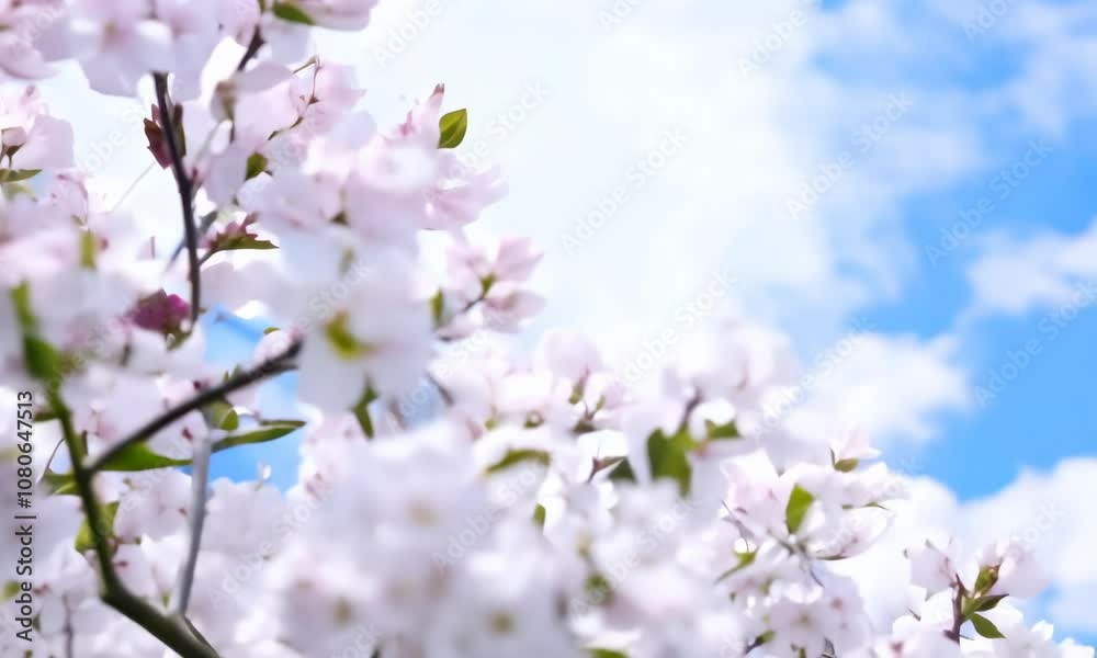 Cherry blossoms against a white-blue cloud background