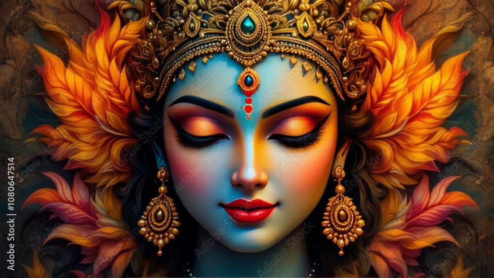 Portrait of an Indian goddess with intricate makeup and traditional attire, symbolizing spirituality, devotion, and culture Portrait of an Indian goddess with intricate makeup and traditional attire, symbolizing spirituality, devotion, and culture