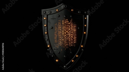 Wallpaper Mural Metal shield protecting binary code against cyber attacks on black background Torontodigital.ca