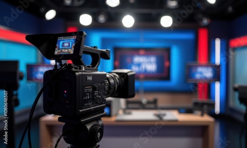 Camera on tripod takes video or photo performance in front of large audience photo