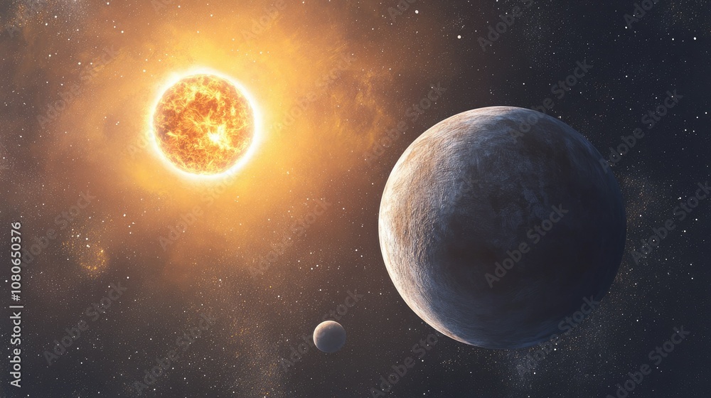 Sun, Planet, and Star Field in Space Sun, Planet, and Star Field in Space
