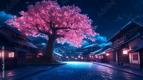 湖と夜桜