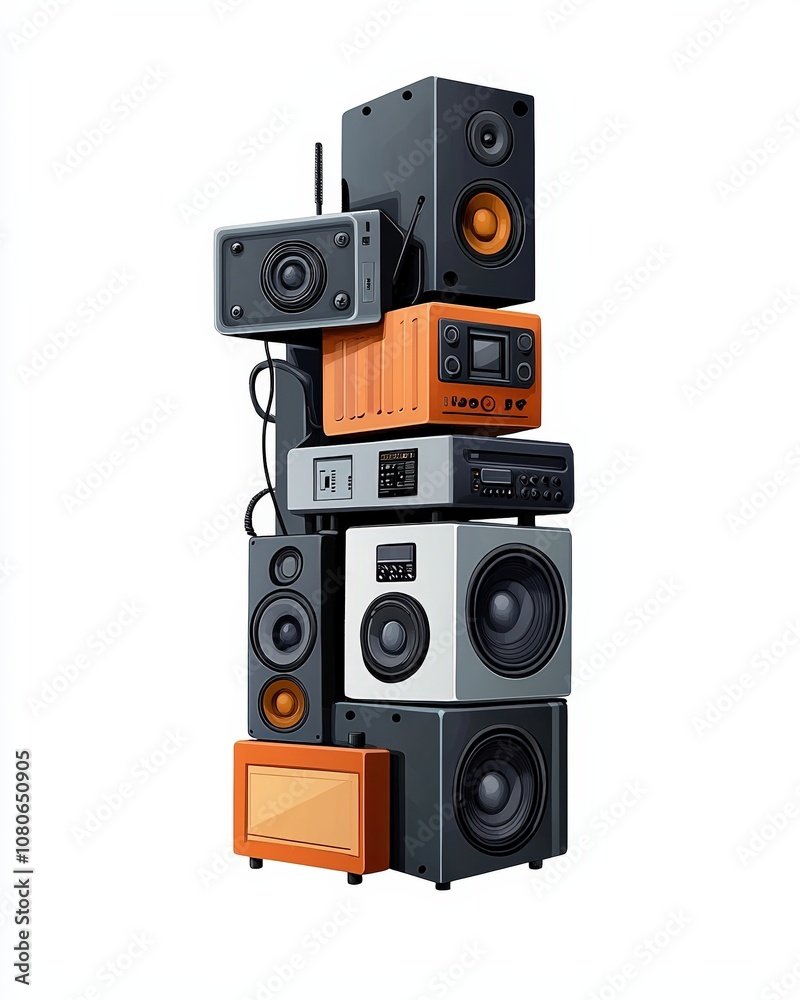 Stacked audio speakers, white isolate background Stacked audio speakers, white isolate background