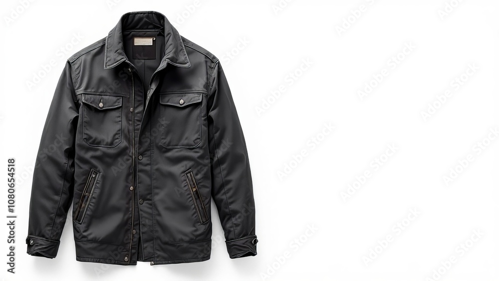 Black leather jacket, isolated on white background, classic fashion, stylish outerwear, versatile men’s clothing, trendy and casual Black leather jacket, isolated on white background, classic fashion, stylish outerwear, versatile men’s clothing, trendy and casual