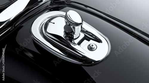 Chrome fuel cap close-up detailed lock environment reflecting on paint surface