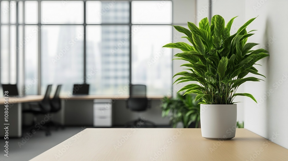 Eco-Friendly Modern Office Workspace with Lush Greenery and Natural Light Eco-Friendly Modern Office Workspace with Lush Greenery and Natural Light